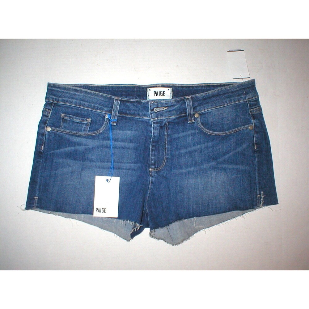 New Womens NWT 28 Paige Premium Denim Designer Shorts Blue Cut off Frayed Jean